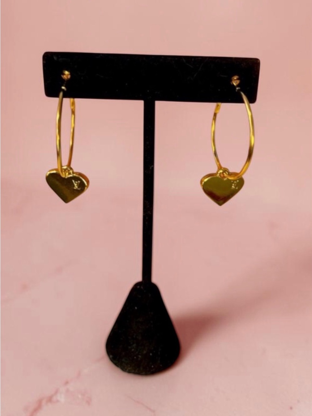 Upcycled Gold LV Louis Vuitton Stamped Charm Hoop Earrings